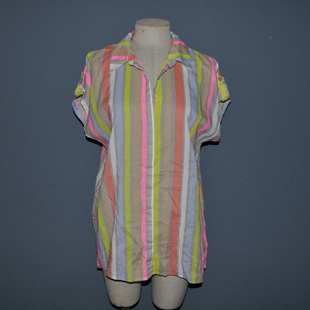 'FINAL'  KFTK Vertical Striped Short Sleeve Top C4 - Picture 3 of 8